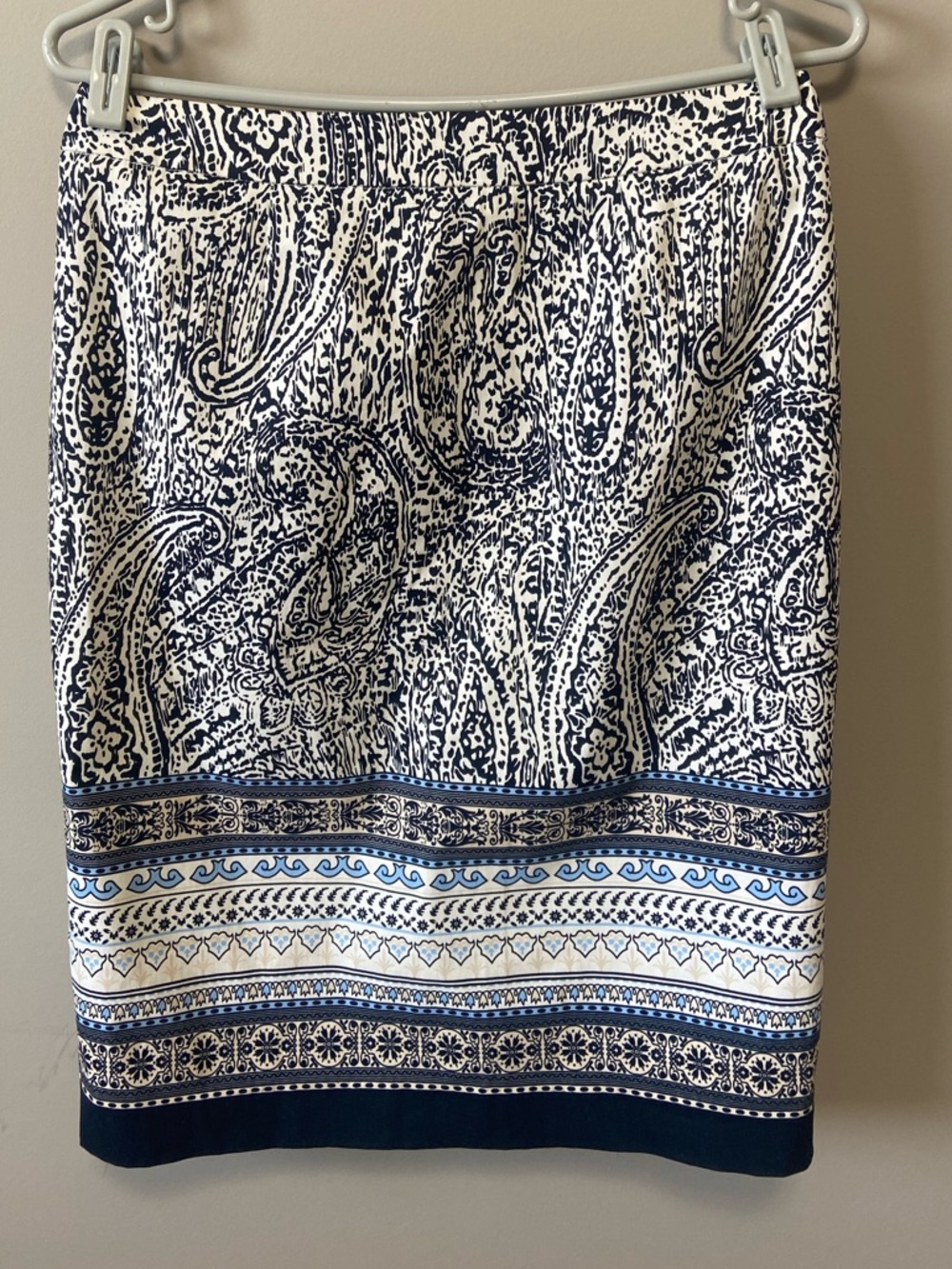 cleo Navy and White Paisley Border Pencil Skirt